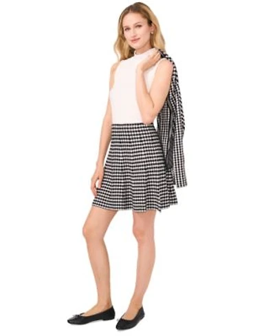 Cece Womens Gingham Cardigan Mock Neck Knit Top Mini Skirt