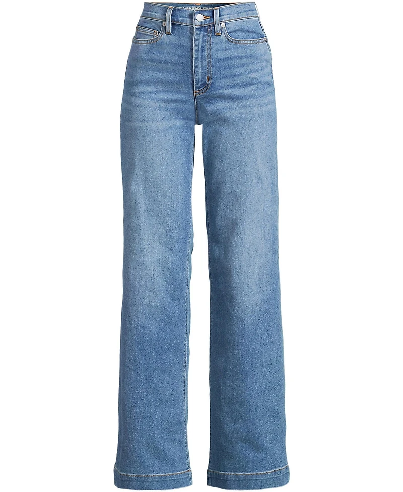 Lands' End Women's Tall Recover High Rise Wide Leg Blue Jeans