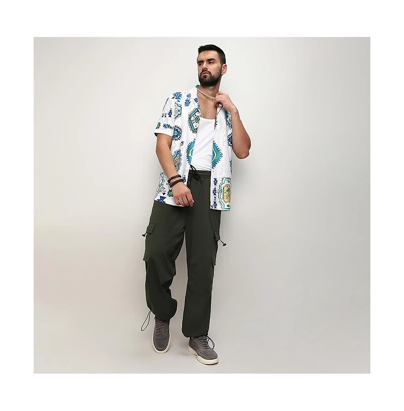 Men's Chalk White Mesh Aztec Shirt