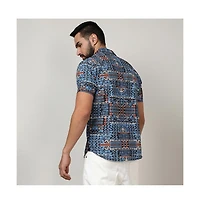 Campus Sutra Men's Icy Blue Artistic Bohemian Shirt
