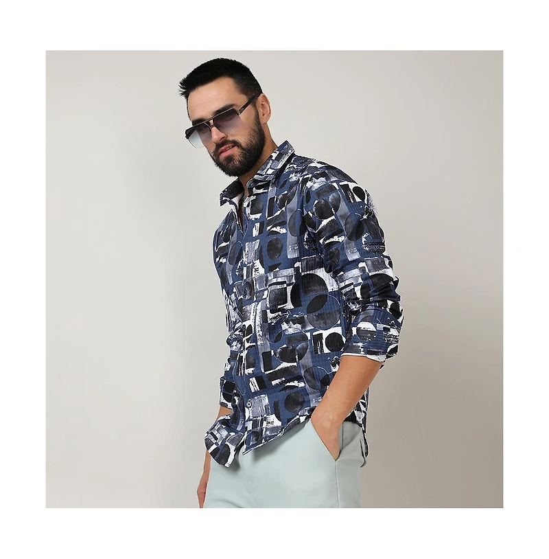 Men's Navy Blue & Midnight Black Abstract Geometric Shirt