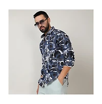 Men's Navy Blue & Midnight Black Abstract Geometric Shirt