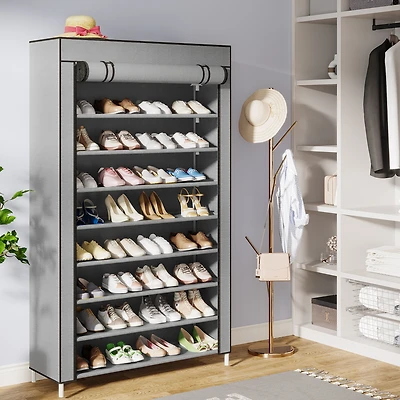 Tribesigns 10 Tier Shoes Rack with Cover, Shoes Racks Organizer for Closet, Black Vertical Shoe Shelf for Entryway,50 Pair Large Shoe Stand, Non-Woven