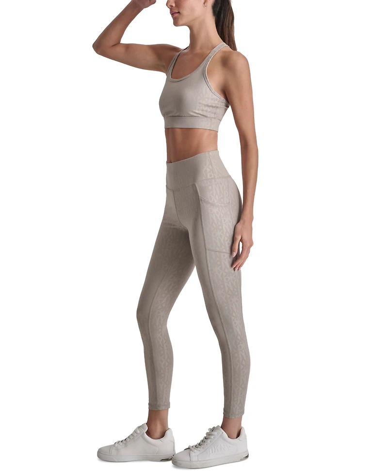 Dkny Women's Active Embossed Interlock High-Waist 7/8 Fitness Tights
