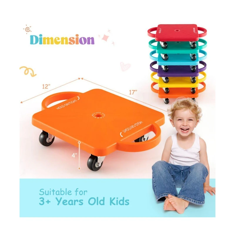 4-Pack Kids Sitting Scooter Board with Handles and Rolling Casters