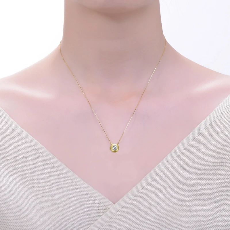 Sterling Silver 14k Gold Plated Round Cubic Zirconia Bezel Solitaire Necklace