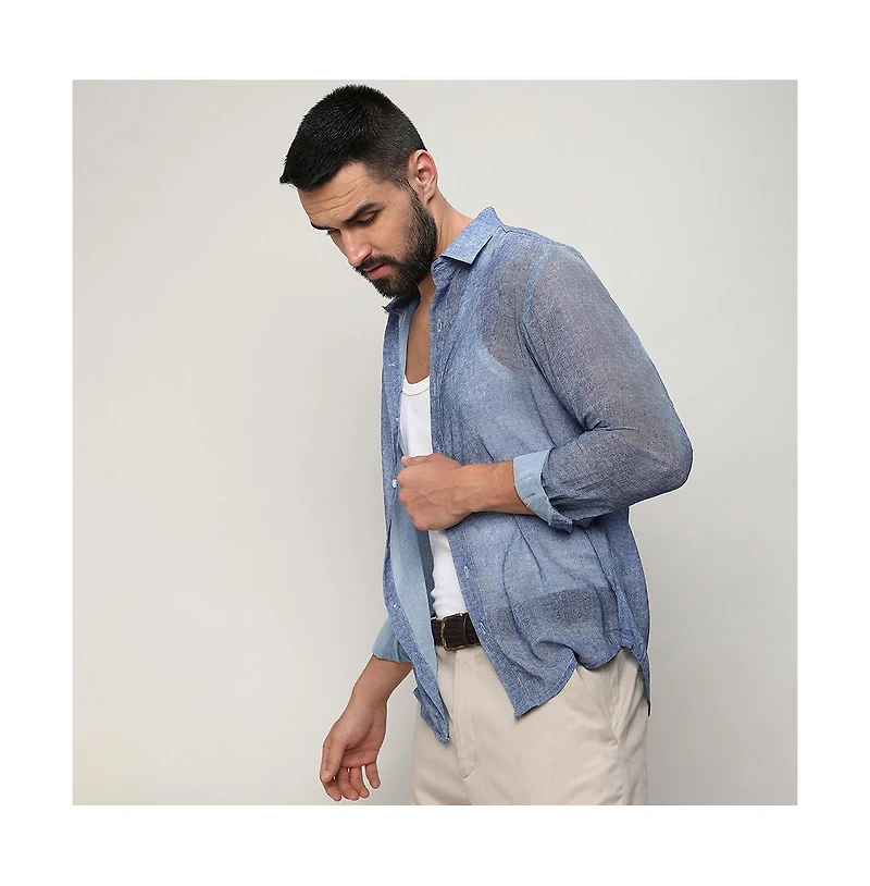 Campus Sutra Men's Prussian Blue Gauzy Heathered Shirt