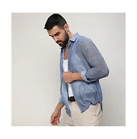 Campus Sutra Men's Prussian Blue Gauzy Heathered Shirt