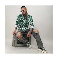 Men's Emerald Green & Ivory White Contrast Block Shirt