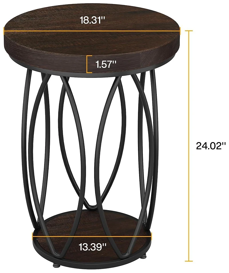 Tribesigns Round Side Table, Small End Table with Storage Shelf, Industrial Accent Bedside Table Couch Table with Metal Frame for Living Room, Bedroom