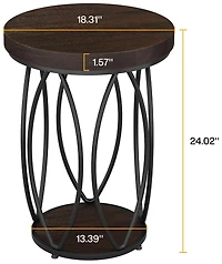 Tribesigns Round Side Table, Small End Table with Storage Shelf, Industrial Accent Bedside Table Couch Table with Metal Frame for Living Room, Bedroom
