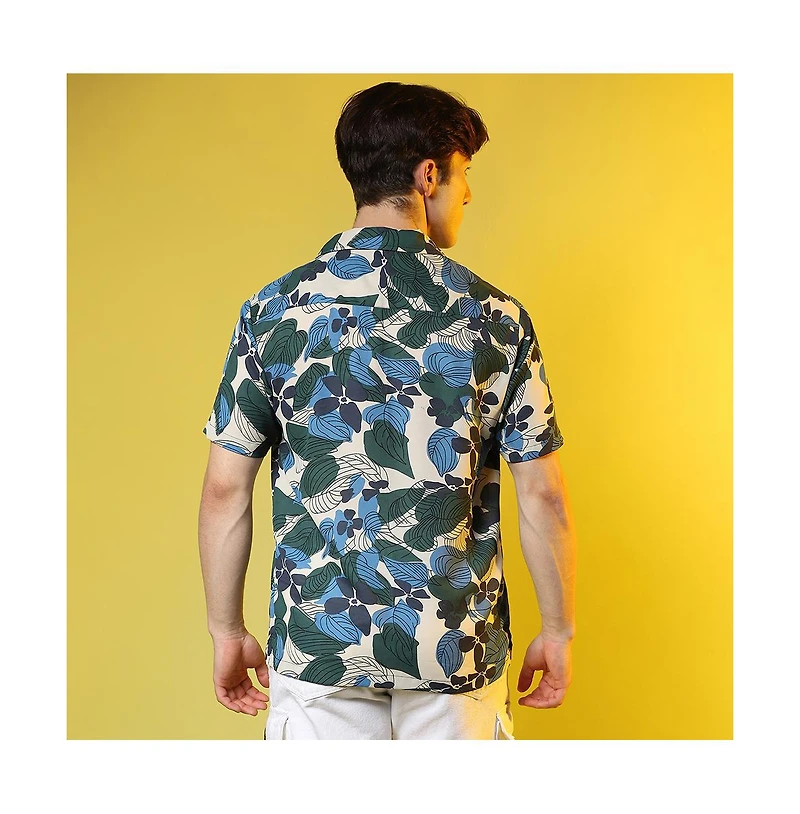 Campus Sutra Men's Azure Blue & Forest Green Floral Abstract Shirt