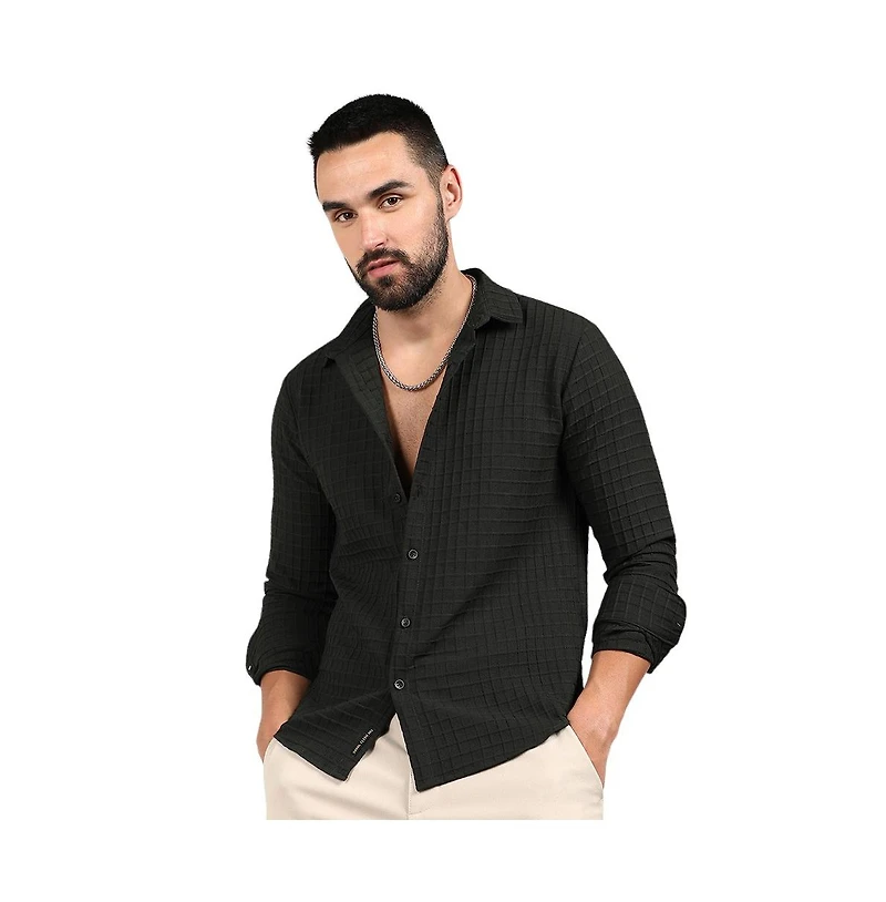 Men's Midnight Black Embossed Graph Check Shirt