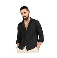 Men's Midnight Black Embossed Graph Check Shirt