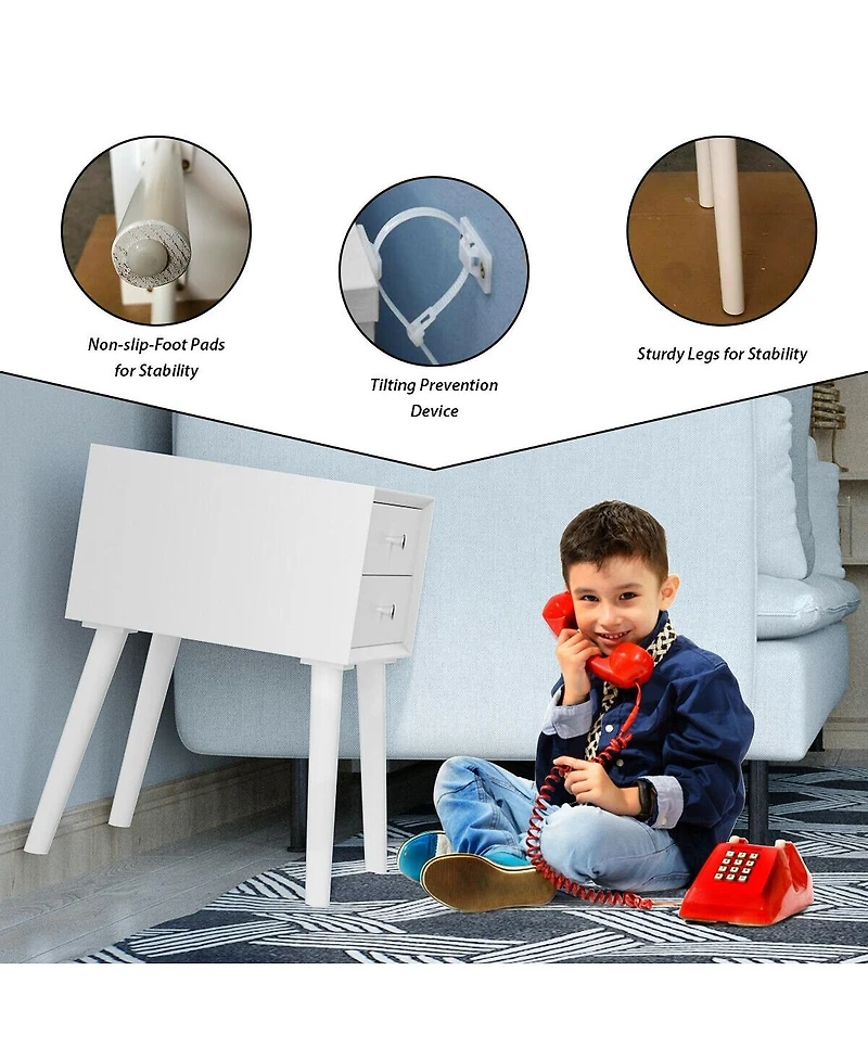 Sugift Mid-Century Wooden Multipurpose End Table with 2 Storage Drawers