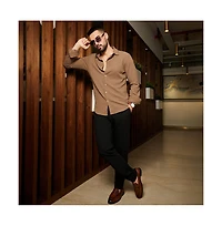 Men's Tan Brown Stripe-Creased Shirt