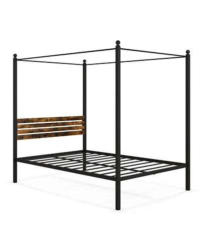 Sugift Twin Canopy Bed Frame with Under Bed Storage