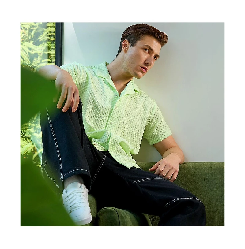 Men's Lime Green Self-Design Box Shirt