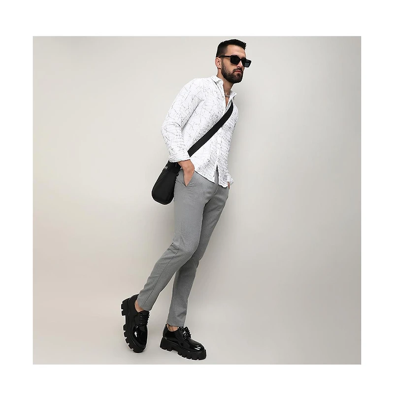 Men's Chalk White Holographic Veined Textured Shirt