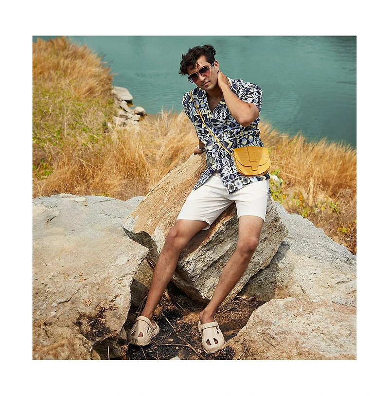 Men's Sky Blue & Lemon Yellow Bohemian Shirt