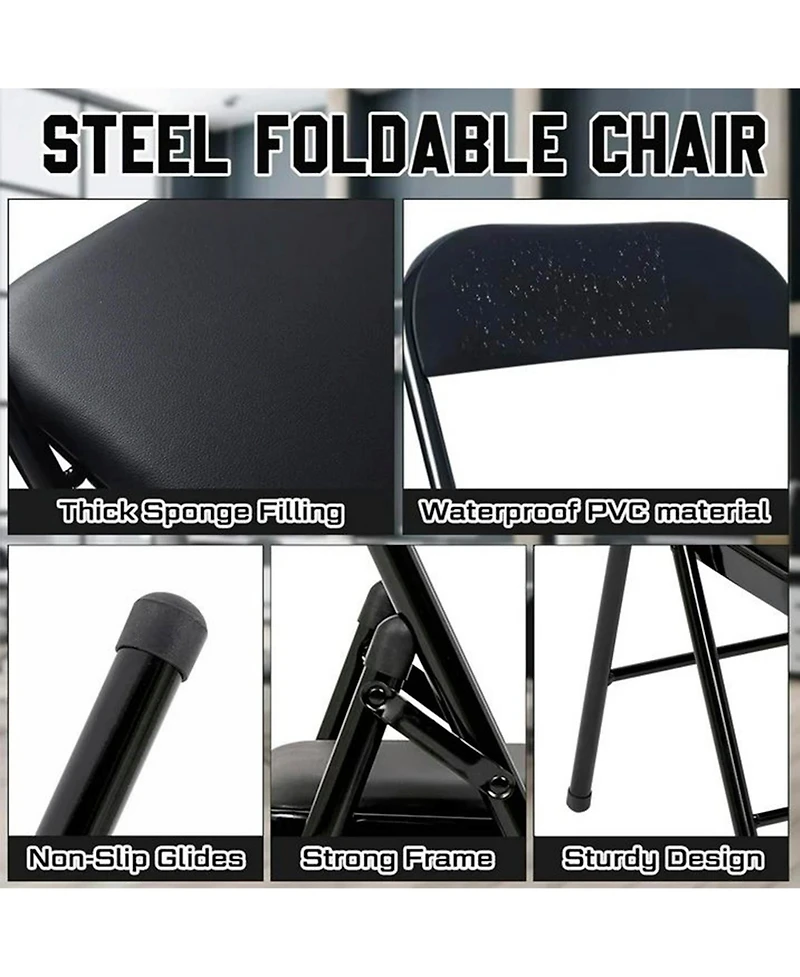 Sugift Outdoor/Indoor Black Vinyl Padded Folding Dining Chair (Set of 4)