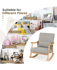 Givimo Upholstered Rocking Chair with Pillow and Rubber Wood Frame
