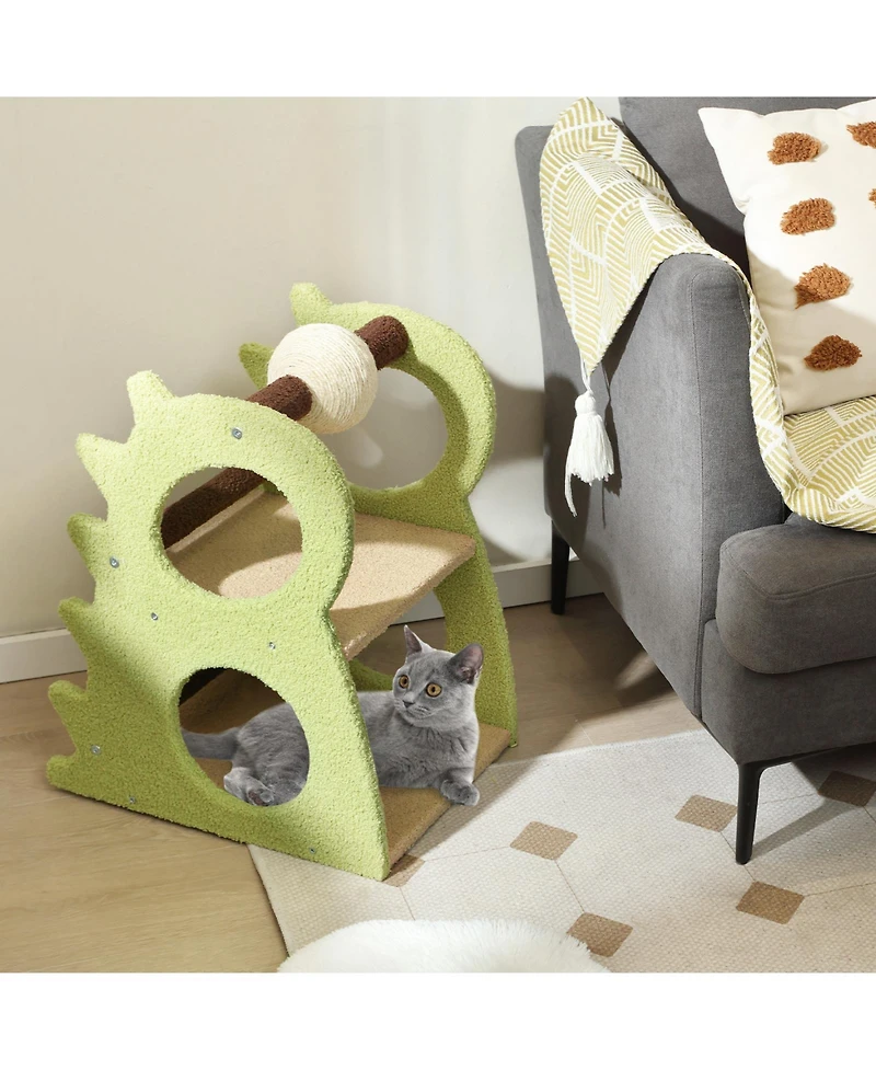 2-Tier Modern Cat Tree for Indoor Cats with Rotatable Sisal Scratching Ball