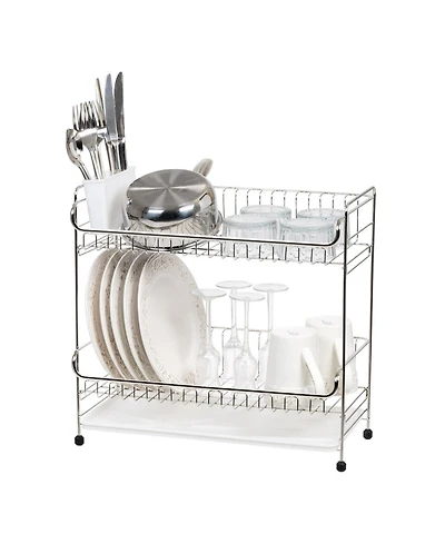 Iris Usa 2-tier Slim-sized Dish Rack with Drain Spout, Dish drying rack, dish drainer, White