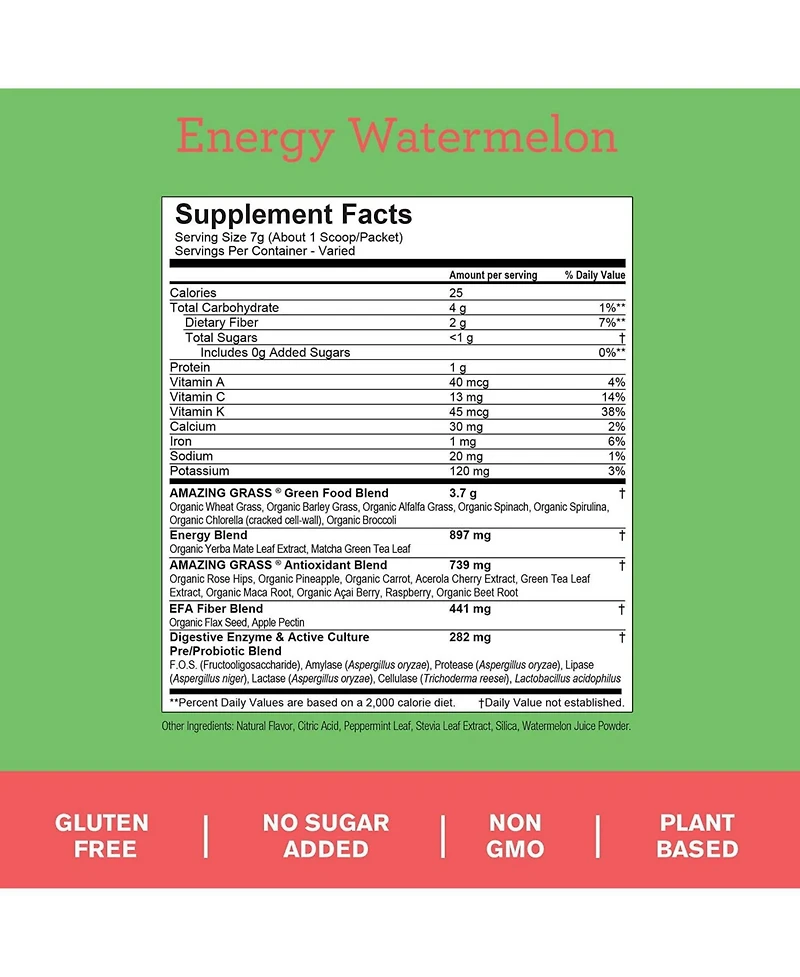 Amazing Grass Amazing Grass, Green Superfood Energy, Watermelon, 14.8 oz, 60 Servings