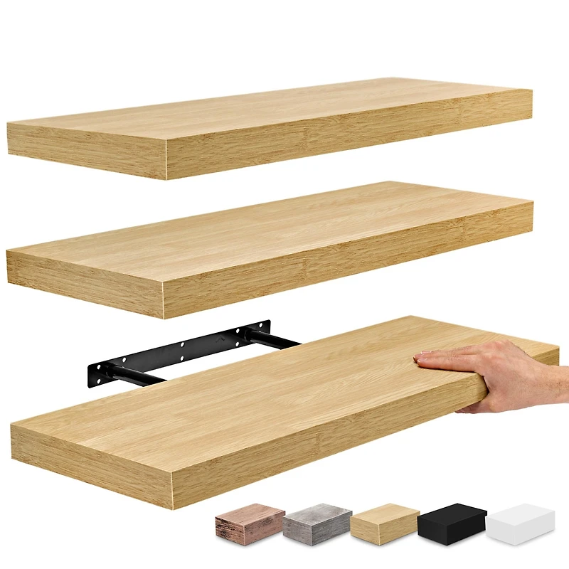 Sorbus Set of 3 (24"x9") Rectangle Floating Shelves with Invisible Brackets - for Bedroom, Kitchen Decor, Bathroom Shelves (Maple)