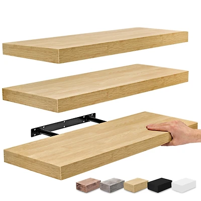 Sorbus Set of 3 (24"x9") Rectangle Floating Shelves with Invisible Brackets - for Bedroom, Kitchen Decor, Bathroom Shelves (Maple)