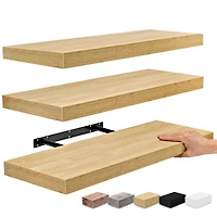 Sorbus Set of 3 (24"x9") Rectangle Floating Shelves with Invisible Brackets - for Bedroom, Kitchen Decor, Bathroom Shelves (Maple)