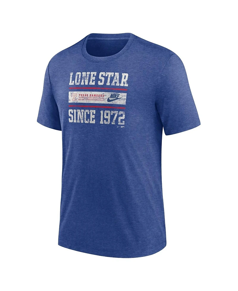 Nike Men's Heather Royal Texas Rangers Cooperstown Collection Local Stack Tri-Blend T-Shirt