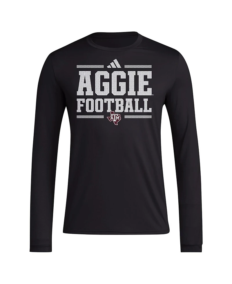 Adidas Men's Black Texas A M Aggies Locker Football Pre-Game Aeroready Long Sleeve T-Shirt