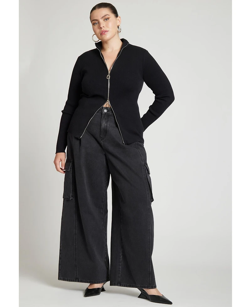 Eloquii Women's Plus Size Two Way Zipper Sweater