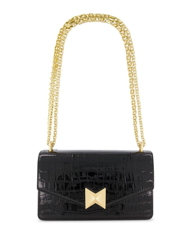 Gold Plated Hardware Crocodile Leather Shoulder Bag