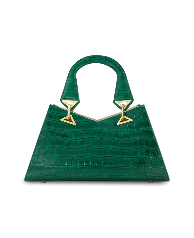 Gold Plated Hardware Crocodile Embossed Leather Handbag