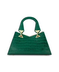 Gold Plated Hardware Crocodile Embossed Leather Handbag