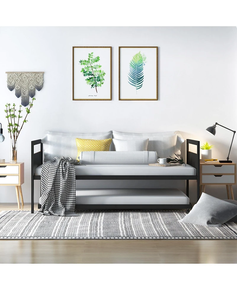 Sugift Twin Metal Daybed with Trundle Lockable Wheels
