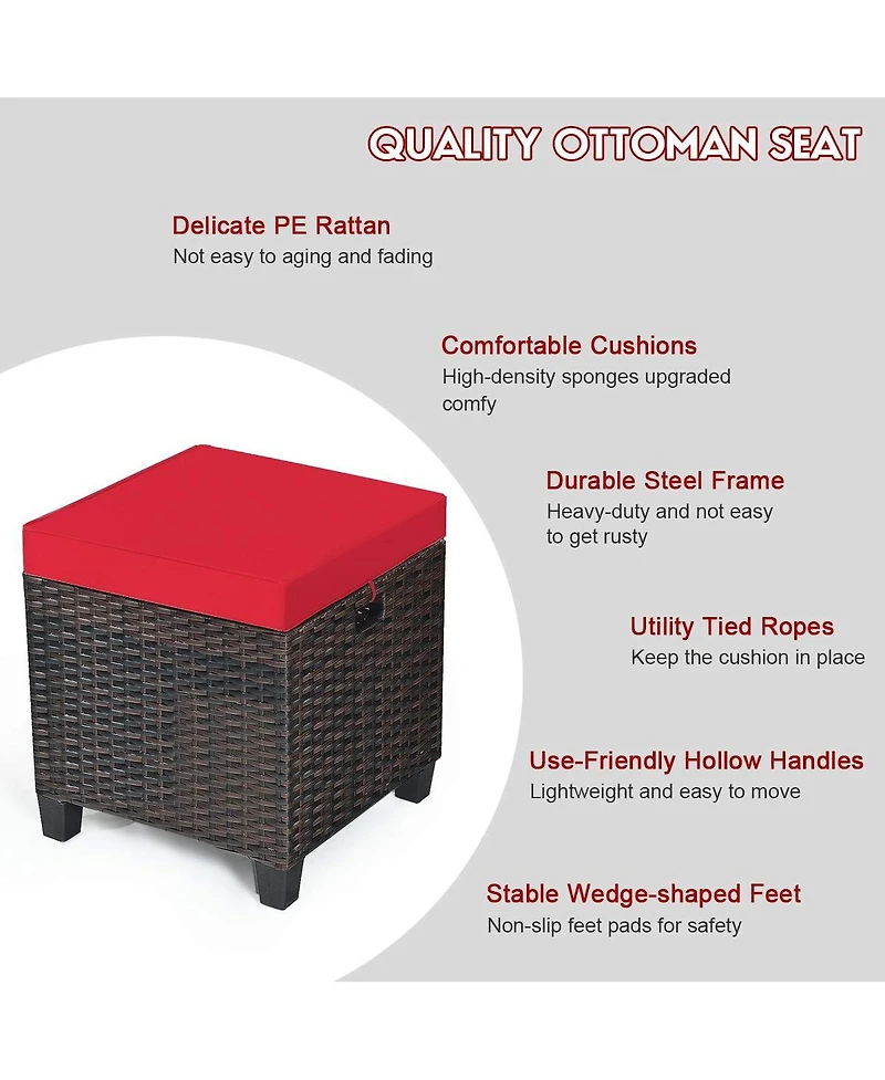 Skonyon 2 Pieces Patio Rattan Ottoman Set with Removable Cushions