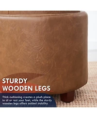 Lawrence Round Faux Leather Storage Ottoman with Table Top Lid