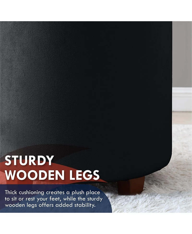Lawrence Round Velvet Storage Ottoman with Table Top Lid