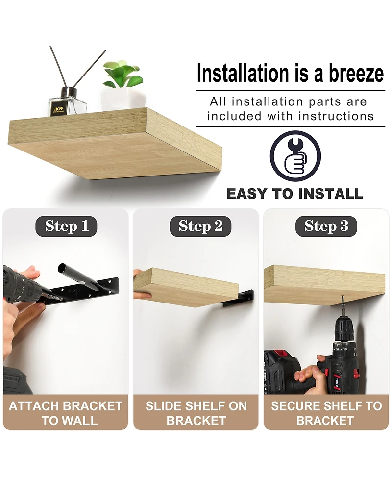 Sorbus 9 Inch 4 Pack Wall Mounted Floating Square Shelves - for Bedroom, Kitchen, Living Room, Bathroom (Maple)