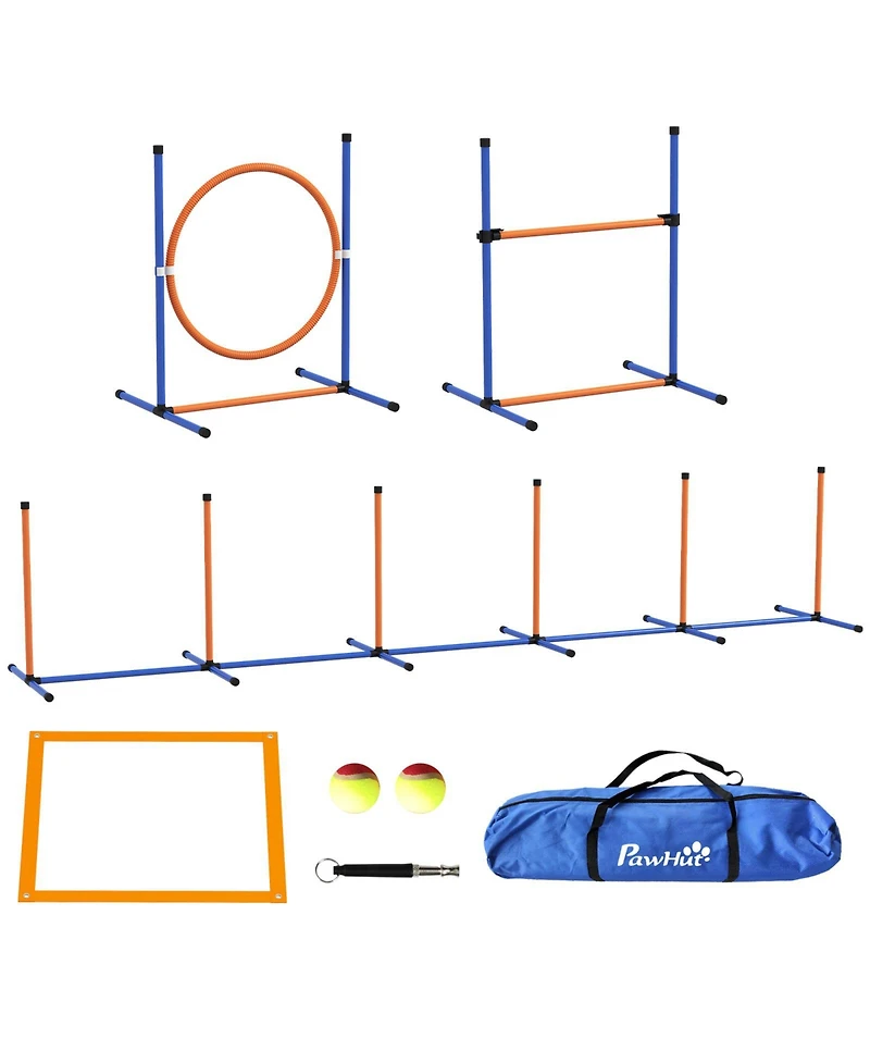 PawHut Dog Agility Training Equipment W/ Weave Poles, Adjustable Hurdle