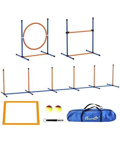 PawHut Dog Agility Training Equipment W/ Weave Poles, Adjustable Hurdle