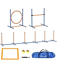 PawHut Dog Agility Training Equipment W/ Weave Poles, Adjustable Hurdle