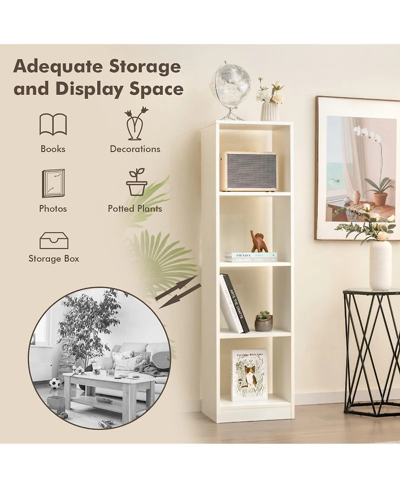 Sugift 5 Tiers 4-Cube Narrow Bookshelf with 4 Anti-Tipping Kits