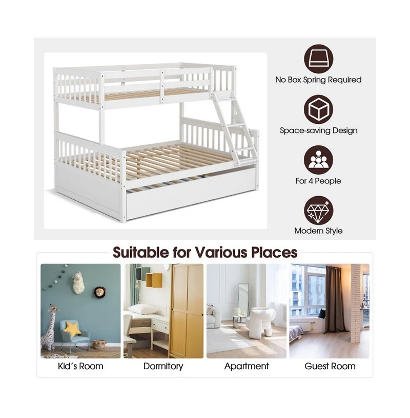 Sugift Twin Over Full Convertible Bunk Bed with Trundle