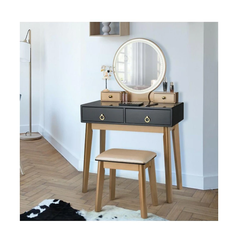 Sugift Makeup Vanity Table Set with Touch Screen Dimming Mirror and 3 Color Lighting Modes