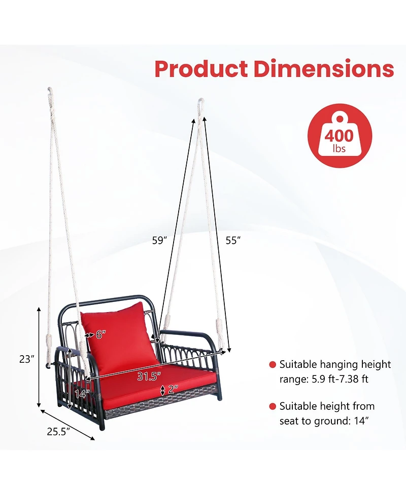 Sugift Patio Rattan Porch Swing Hammock Chair with Seat Cushion